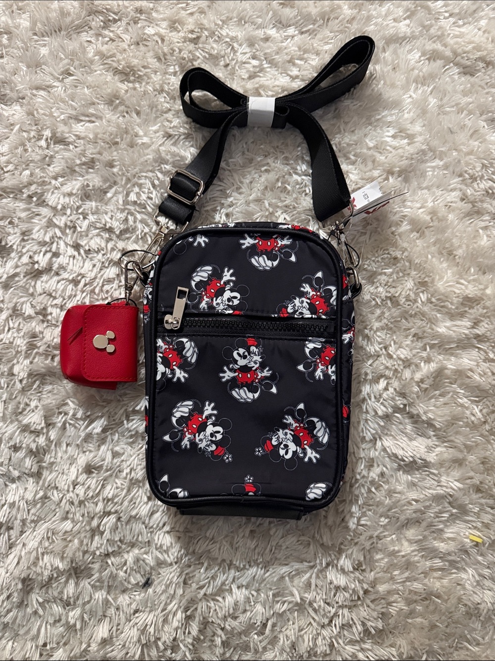Mickey Mouse Crossbody Phone Bag - Black & Red with earbud holder.  NWT
